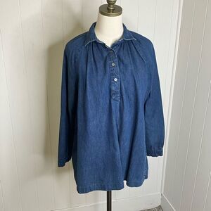 Vintage 80s Calvin Klein Women's 9 Medium Blue Denim Button Down Shirt Blouse